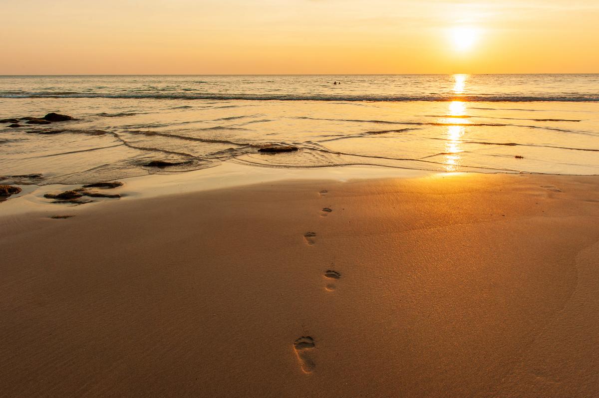 Golden hour strolls on a peaceful beach.